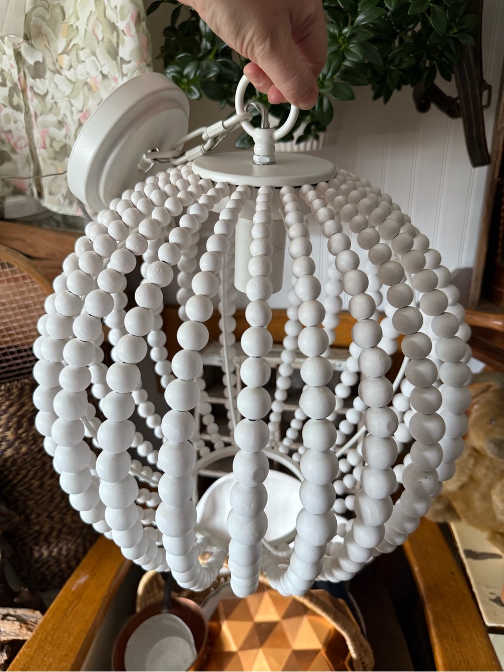 White Beaded Globe Pendant Light - Home Accents